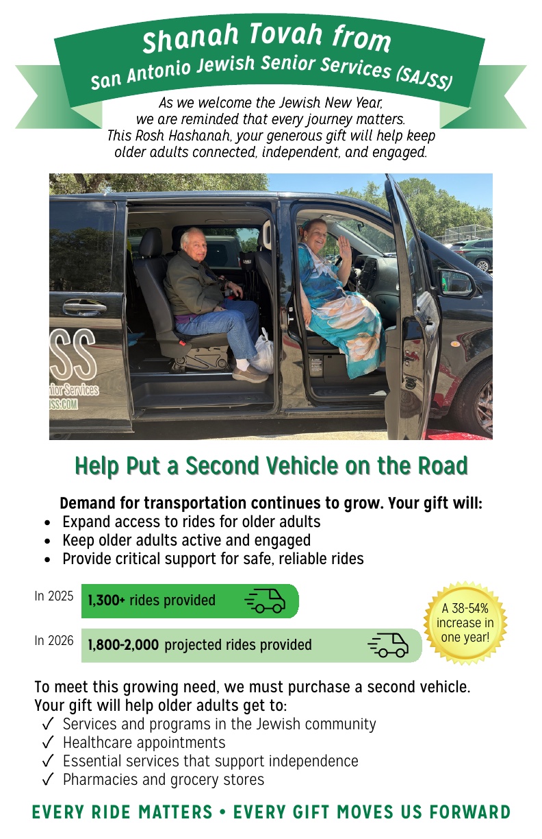 Rosh Hashanah appeal asking donors to help SAJSS put a second vehicle on the road